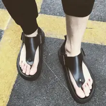 Мужские вырез Римские сандалии Летние босоножки из натуральной кожи вьетнамки классные черные модные сандалии обувь на платформе Size44