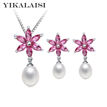 

YIKALAISI 925 sterling silver jewelry 100% natural freshwater pearl choker jewelry pendant drop earrings sets for women