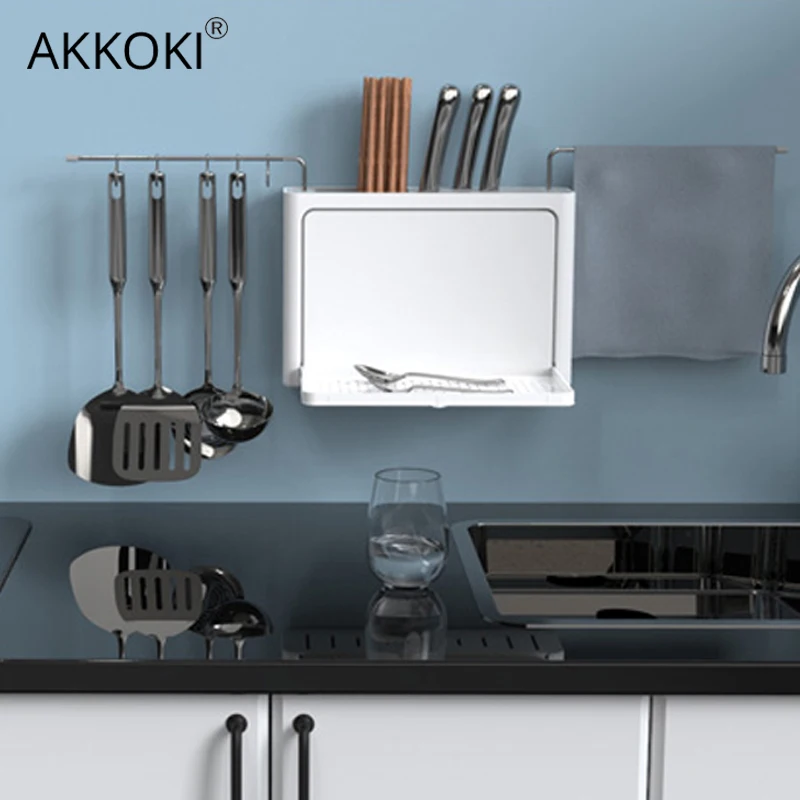 

Multi-function Kitchen Filter Rack Knife Rack Kitchenware Storage Strong Sticky Hook Without Perforation Spice Container Drainer