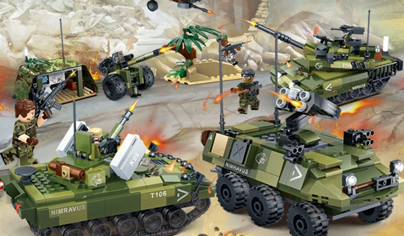 

Jungle Hunting Military Jigsaw Compatible Building Toys Military Camouflage Jungle Fighting Vehicle Tank Aircraft