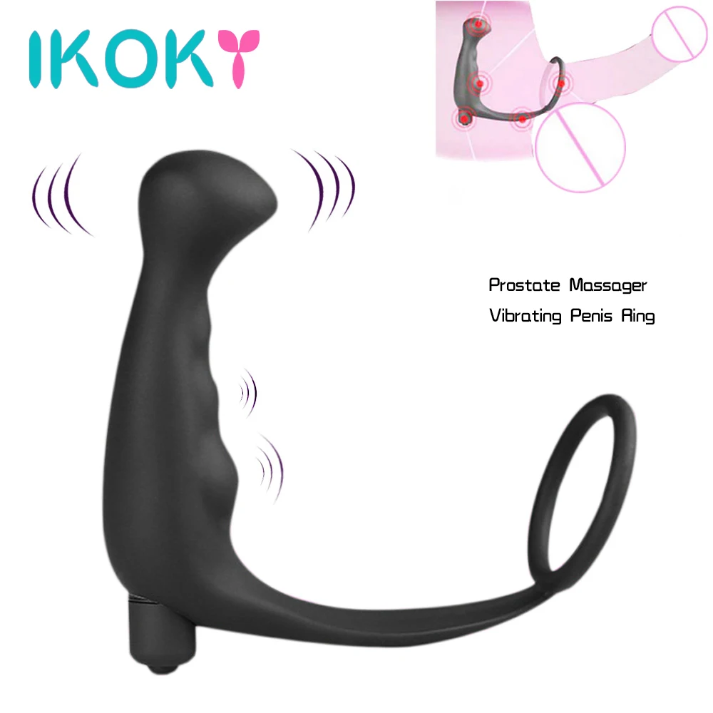 IKOKY Silicone Anal Vibrator Butt Plug Men Climax Delay Ejaculation Adult Products Prostate Massager Sex Toys for Cock Ring | Красота и