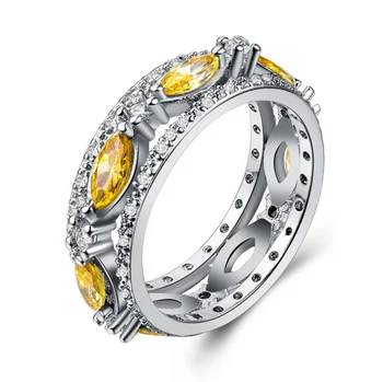 

Drop Shipping High Quality Sparkling Vintage Jewelry 925 Silver Fill Yellow Marquise AAA CZ Party Women Wedding Band Ring Gift