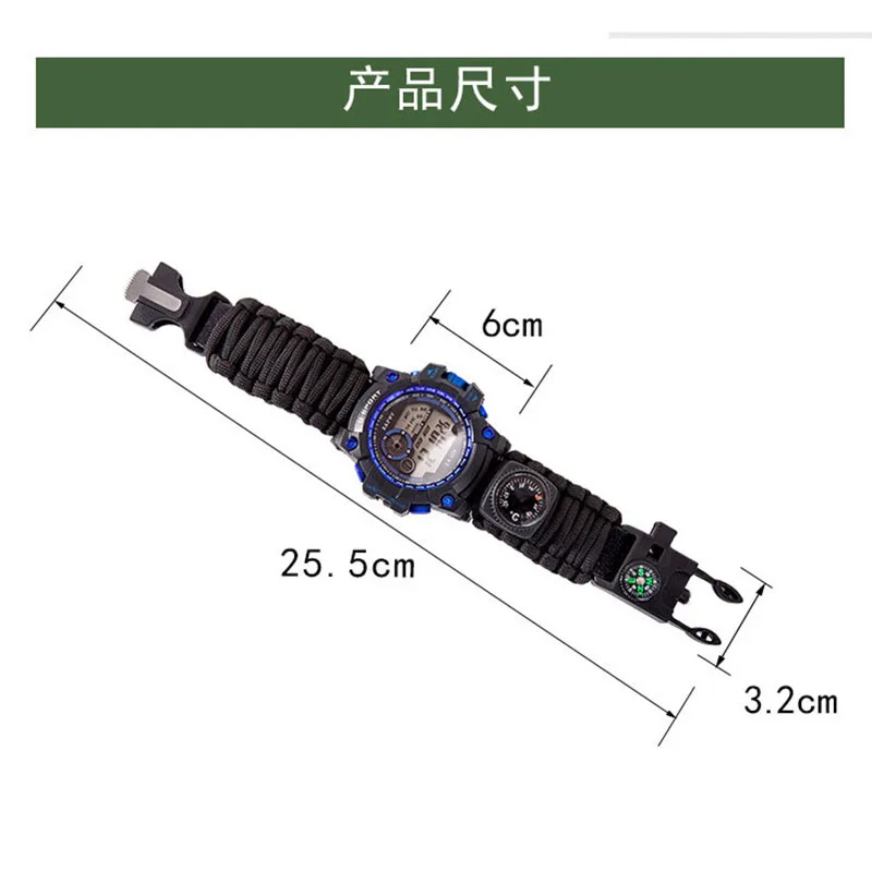Спасательный защищенный от непогоды браслет часы аварийный Многофункциональный водонепроницаемый 50 м Паракорд нож компас термометр свистки первой помощи