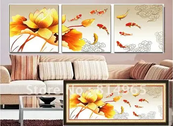 

Embroidery 3 Sets (1 lot=3 Sets) Classical Triptych Nine Fish Yellow Lotus Flower Water Cross Stitch 5-15Business Days