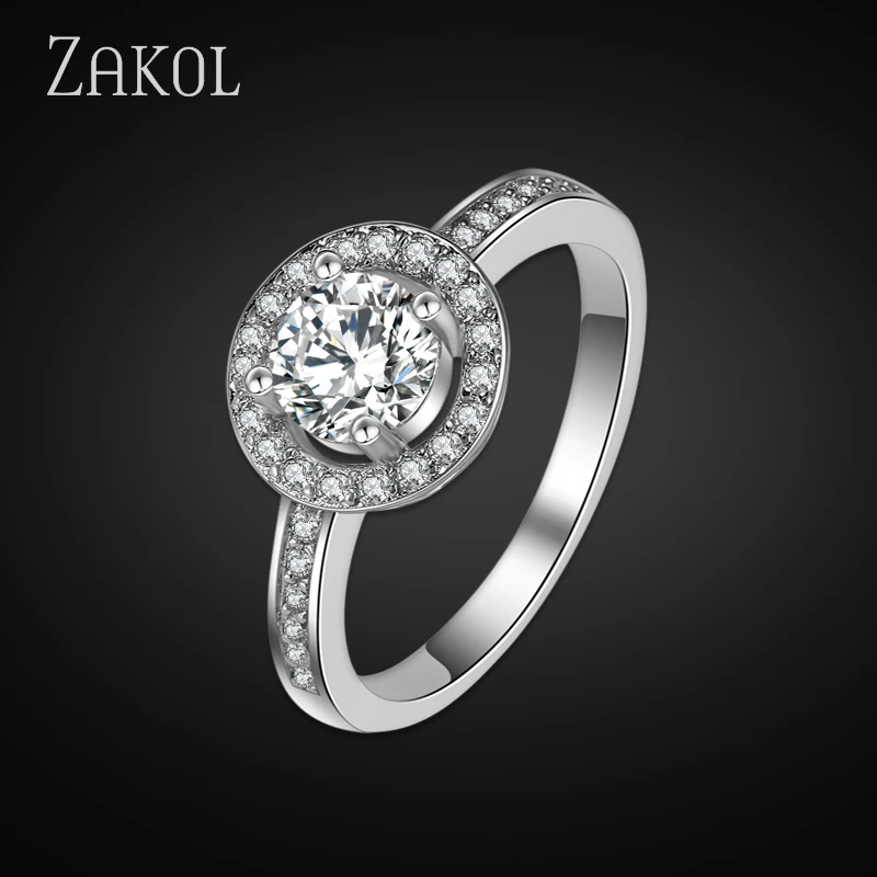 ZAKOL изысканное высококачественное круглое обручальное кольцо с кубическим