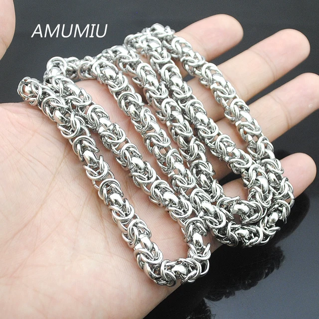 Price AMUMIU 40-90cm, 7mm Mens Boys Flat Byzantine Necklace Silver Tone Promotion Stainless Steel Chain Gift Hot Sale Jewelry HN032 Price AMUMIU 40-90cm, 7mm Mens Boys Flat Byzantine Necklace Silver Tone Promotion Stainless Steel Chain Gift Hot Sale Jewelry HN032