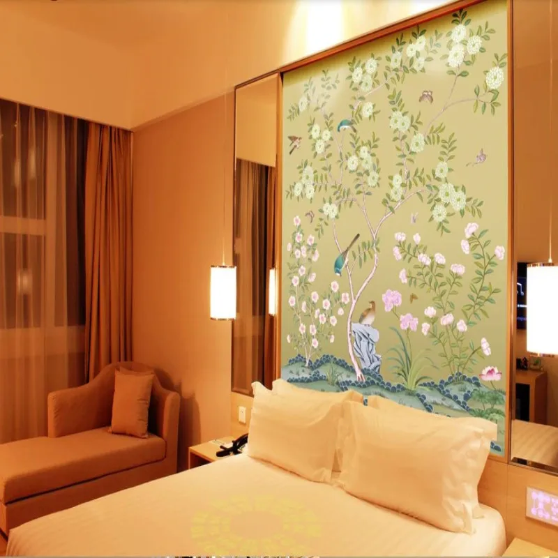 

Large hand-painted flowers and birds, mural painting, flowers and birds