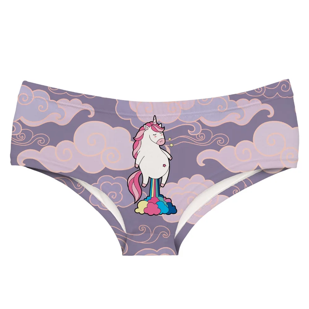 Женские Трусы стринги LEIMOLIS FLYING UNICORN фиолетовые с забавным принтом|Женские