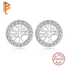Цена 925 стерлингового серебра круглые серьги-шпильки дерево полые кристаллы CZ серьги гвоздики для женщин модные серебряные ювелирные изделия