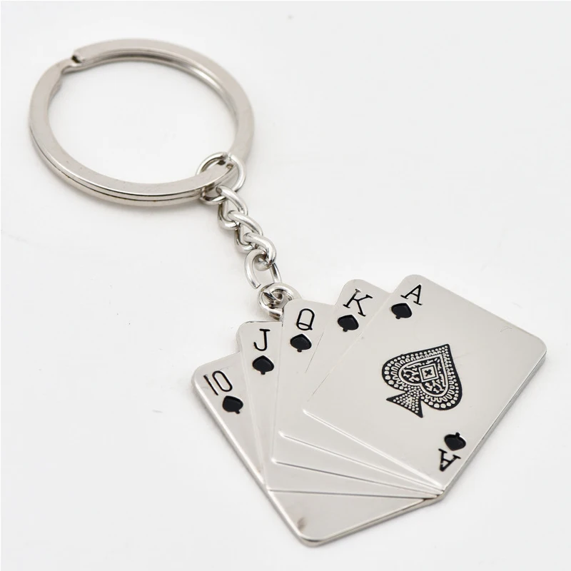 Personality KeyChain Royal Flush Poker Playing Card Keyring Metal Gifts