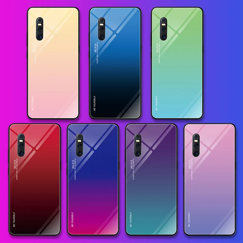 

Luxury Gradient Tempered Glass Case For Vivo X27 X23 X21 UD Nex A IQ00 Z1 Z3 V11i V15 Pro S1 V9 Youth Y85 Case For Vivo V15