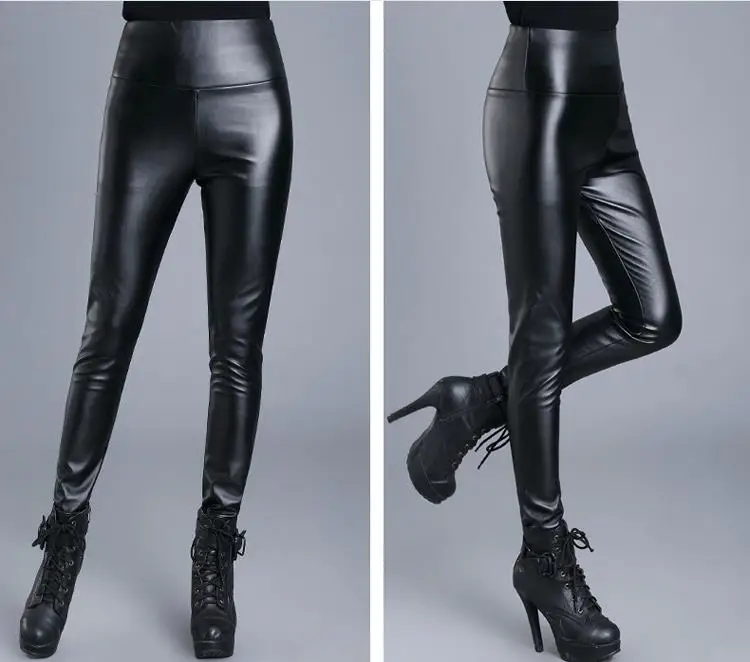 Women's wear high waist PU leather pants was thin nine points feet ...