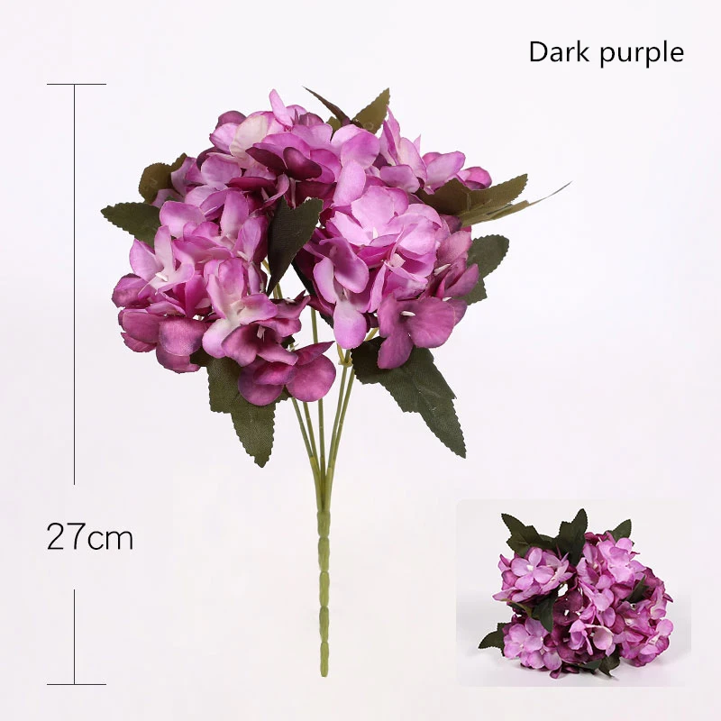 yumai 5 вилок из гортензии с искусственным цветочным букетом - Color: Dark purple