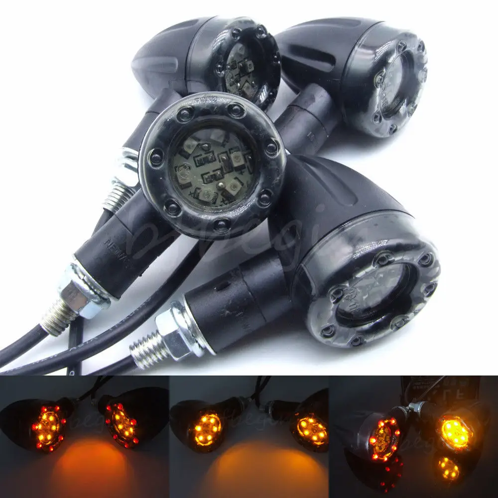 4 Pcs LED Motorcycle Handlebar Turn Signal Light Yellow Universal 8mm Bolt Indicator Flasher Handle Bar Blinker Side Marker Lamp
