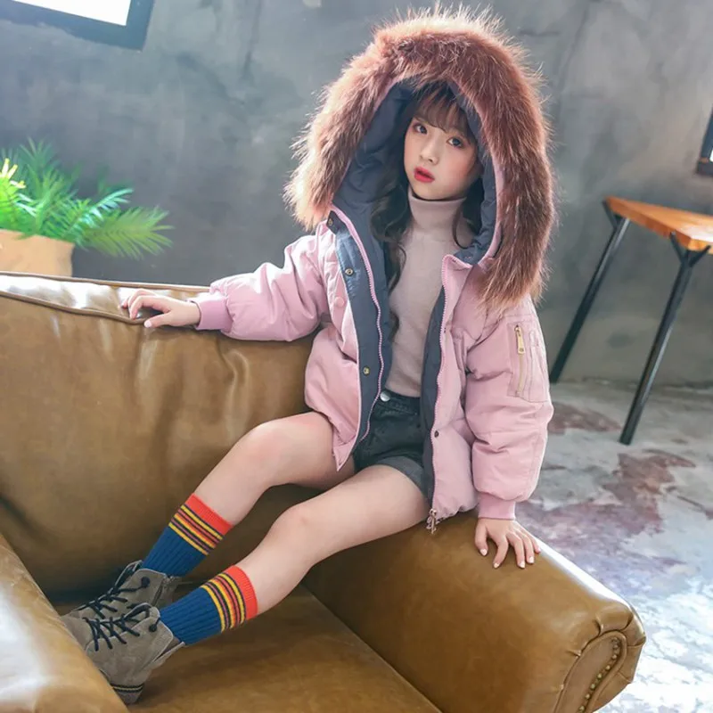 CROAL CHERIE Children Winter Clothing Real Raccoon Fur Winter Overalls For Girls Cotton Thicken Coat For Teenager Girls Parkas (7)