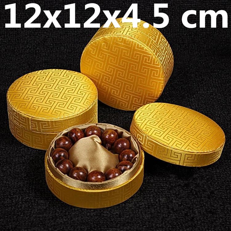 

Soft Plain Round Luxury Gift Box Bracelet Jewelry Box Men Silk Brocade Chinese Storage Box Craft Packaging 11x11x4.5 cm