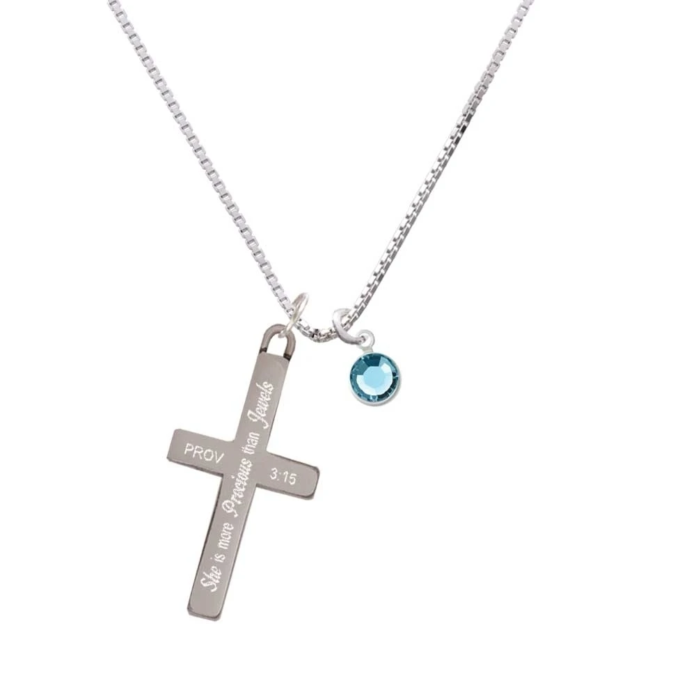Crystal Hot Blue Channel Drop - She is More Precious - Cross Necklace