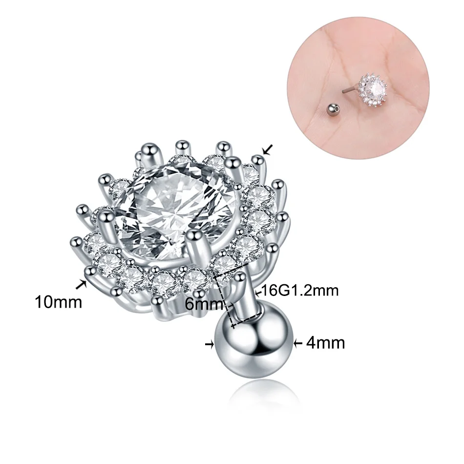 1Pc New Arrival Surgical Steel Tragus Earrings Cartilage Piercing Oreja Ear Stud Helix Moon Heart Earrings Piercing Sexy Jewelry - Окраска металла: K0405  1.2x6x4mm