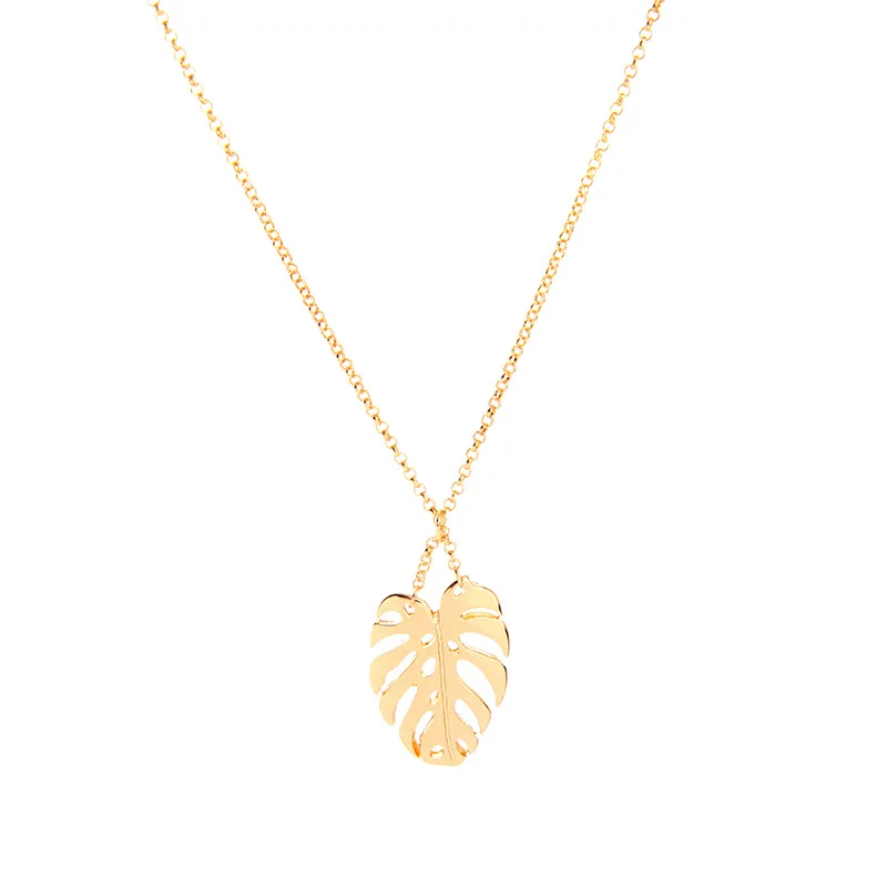 VIVILADY Пляж BOHO Monstera лист кулон женский набор ювелирных подвесок модный сплав золотого цвета ожерелье серьги праздник Bijoux подарок - Окраска металла: necklace