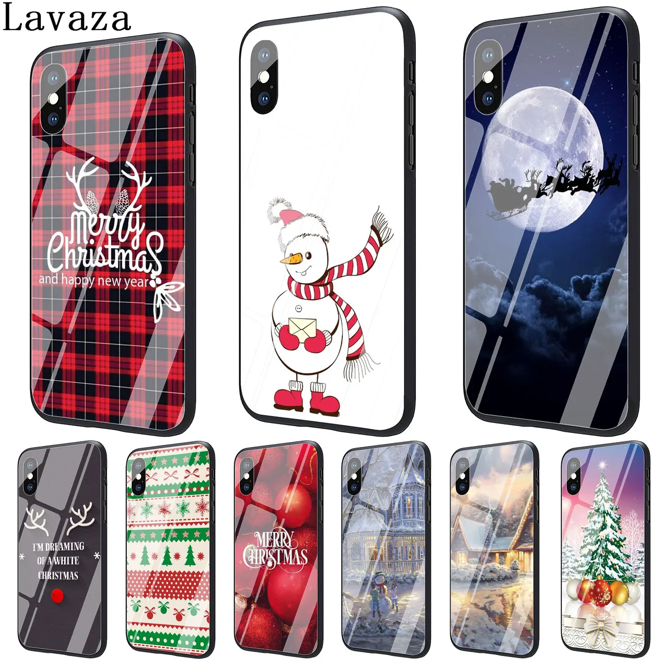 

Lavaza Merry Christmas happy New Year Snowman Tempered Glass Phone Cover Case for Apple iPhone XR XS Max X 8 7 6 6S Plus 5 5S SE