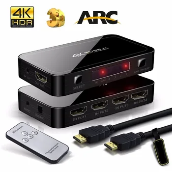 

PUZHIJIE 4K2K 4 Input 1 Output Switch 4x1 HDMI Switcher Audio Extractor With ARC & IR Control and 3D