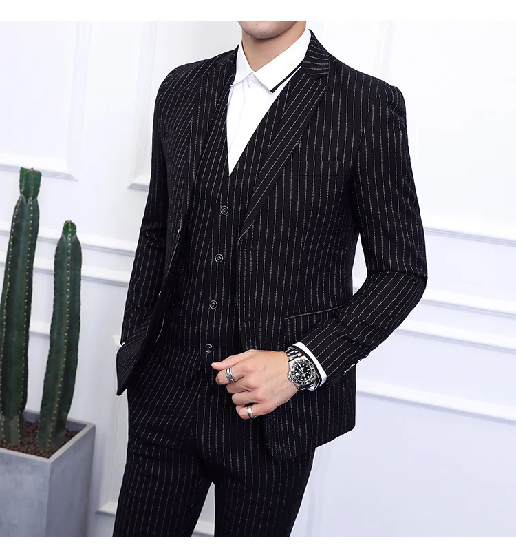 Men's Striped Suit Three-piece Large Size 6XL British Style Gentleman Business Banquet Wedding Host Fashion Quality Formal Suit