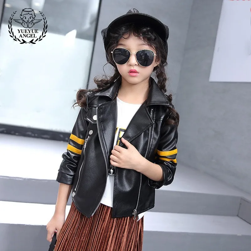 Baby Girl PU Leather Jacket Spring Autumn Black Motor Childrens Jackets