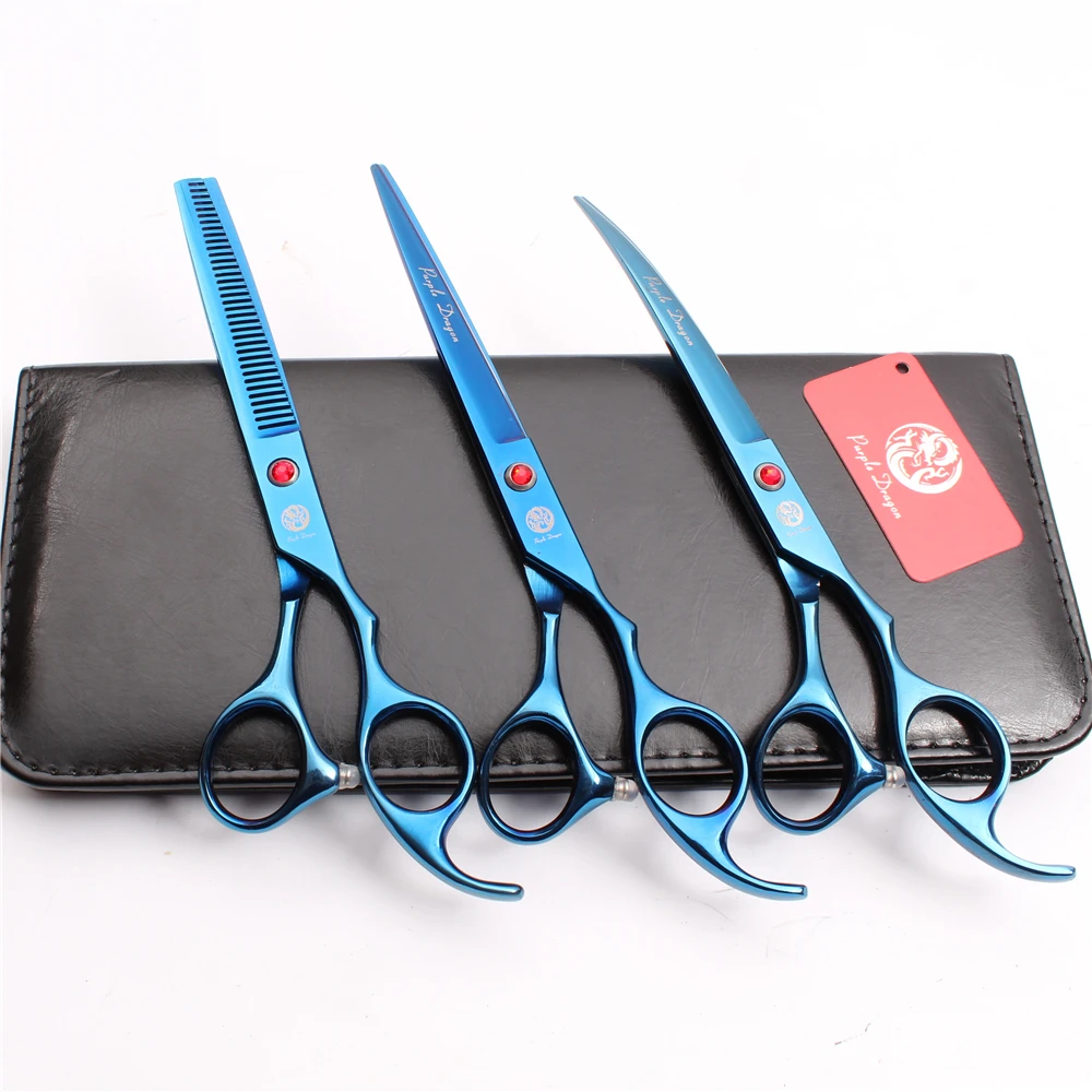 

Z3003 3Pcs 7.0'' Blue Japan Steel Cutting Shears + Thinning Scissors + Down Curving Shears Professional Pets Hair Scissors Suit