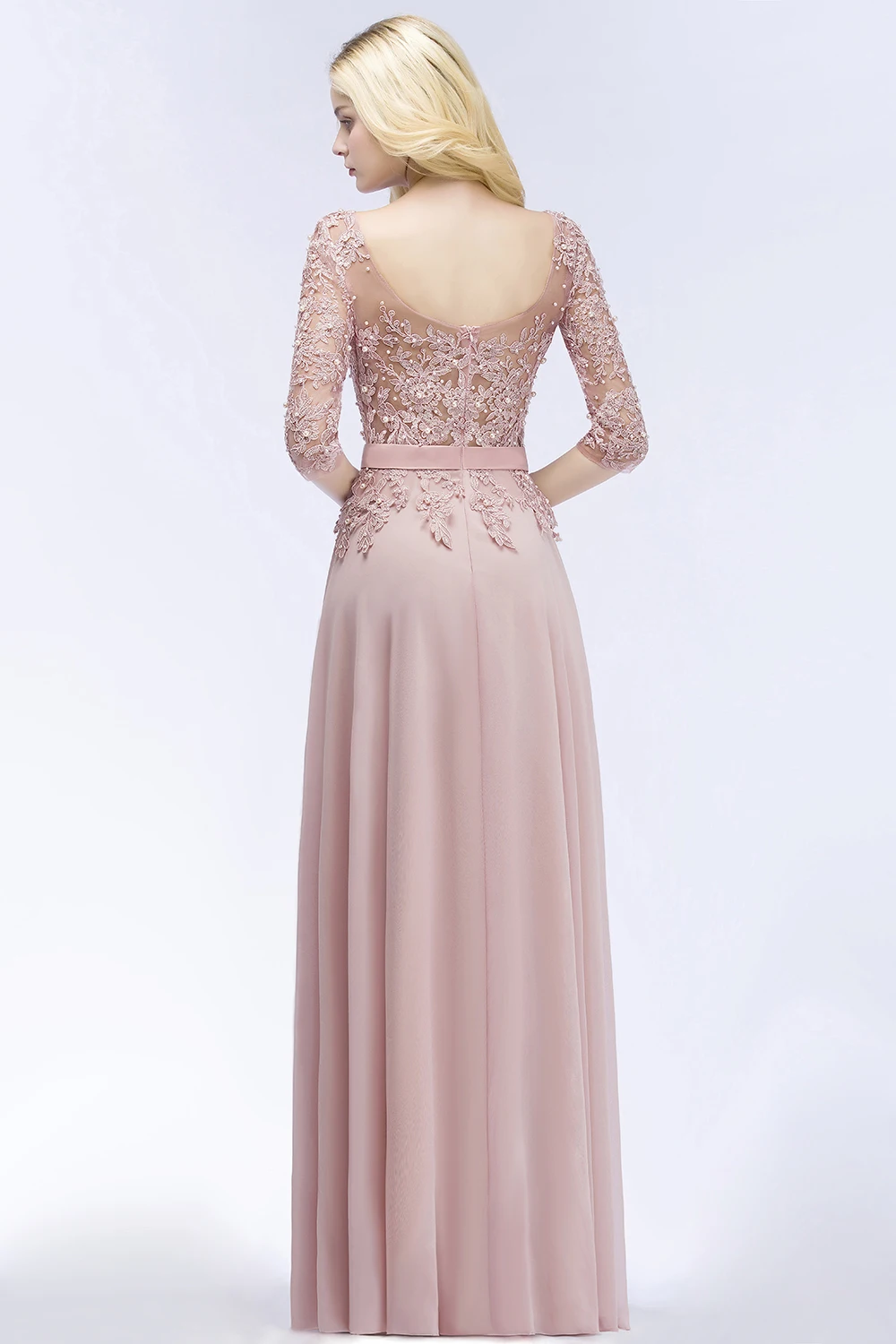 Misshow элегантные платья для выпускного вечера длинное розовое шифоновое платье с кружевной аппликацией и жемчугом с коротким рукавом vestidos de gala