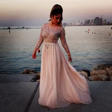 Glamorous A line Women dress High-neck Crytal beading Full length Floor length Custom Formal Evening prom dress free shipping