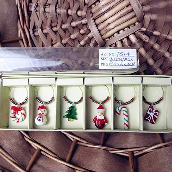

6pcs handmade murano glass Santa Claus cartoon statue ring pendant Christmas decoration Accessories marker wine glass charms set