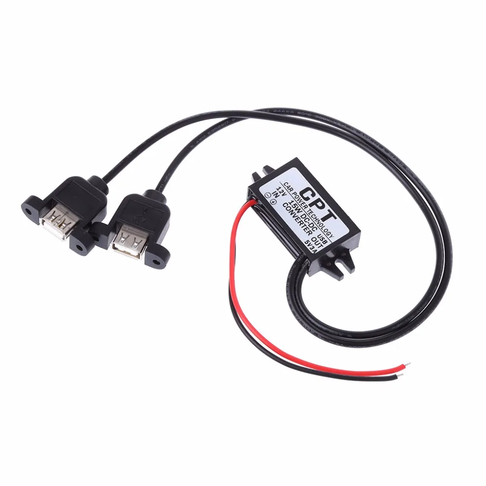1pc Auto Car USB Charger Adapter DC 12V to 5V 3A 15W Dual USB Charger