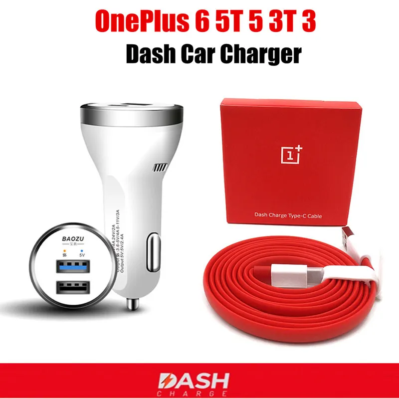 

Dual Usb Oneplus dash car charger Original Oneplus Usb Type C Cable Fast Charge Car Charger For One plus 6 5t 5 3t 3 smartphone