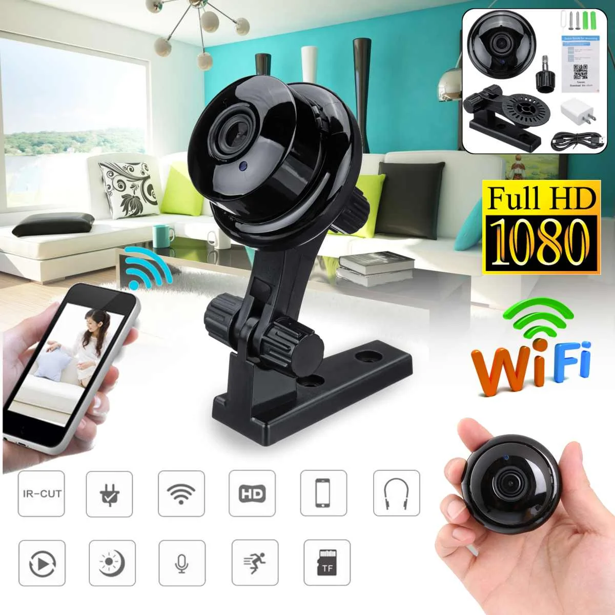 

Wireless Mini WiFi Camera 1080P HD IR Night Vision Home Security IP Camera CCTV Motion Detection Baby Monitor Cam