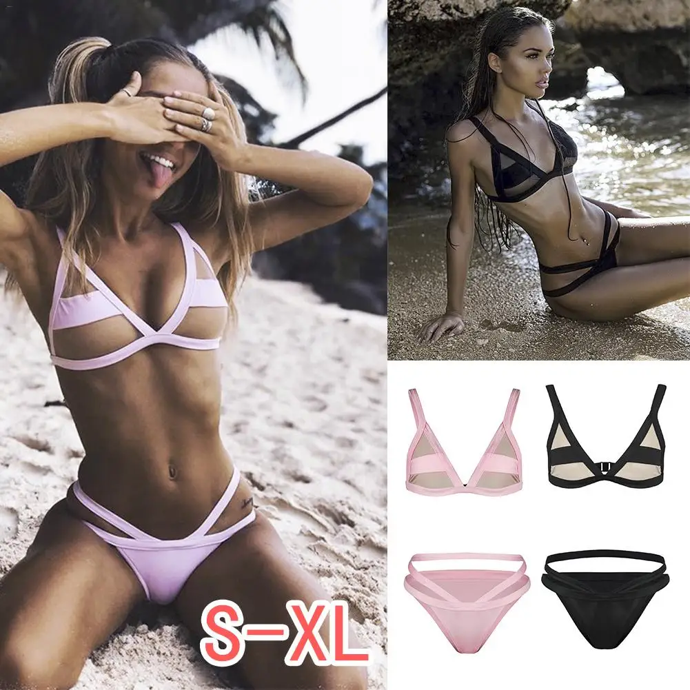 

European And American Sexy Mesh Bikini Openwork Swimsuit Women's Swimsuit Breathable Comfortable Triangle Bikini Set