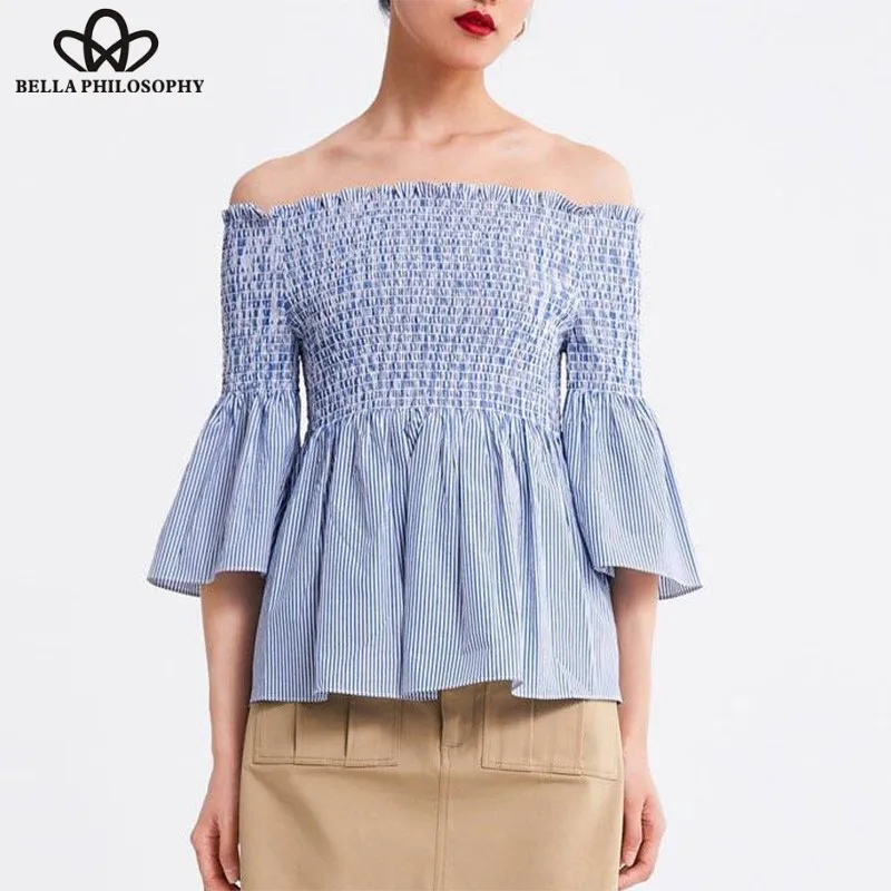 Wonder 2019 new Sexy Flare Sleeve Blouse Shirts Vintage Off Shoulder Female Elastic Blouse Casual Street Wear Lady Ruffles Tops