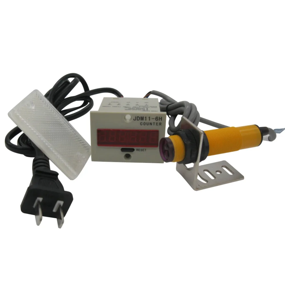 

110-220VAC LED Auto Display Digital Counter 0-999999 6 Digits + Photoelectric Sensor Distance 2m NPN NO + Reflector + Holder