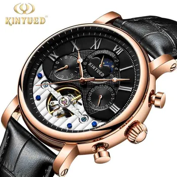 

Creative Automatic Men Watches 2019 Luxury Brand Moon Phase Mens Mechanical Watch Skeleton Rose Gold Horloges mannen KINYUED