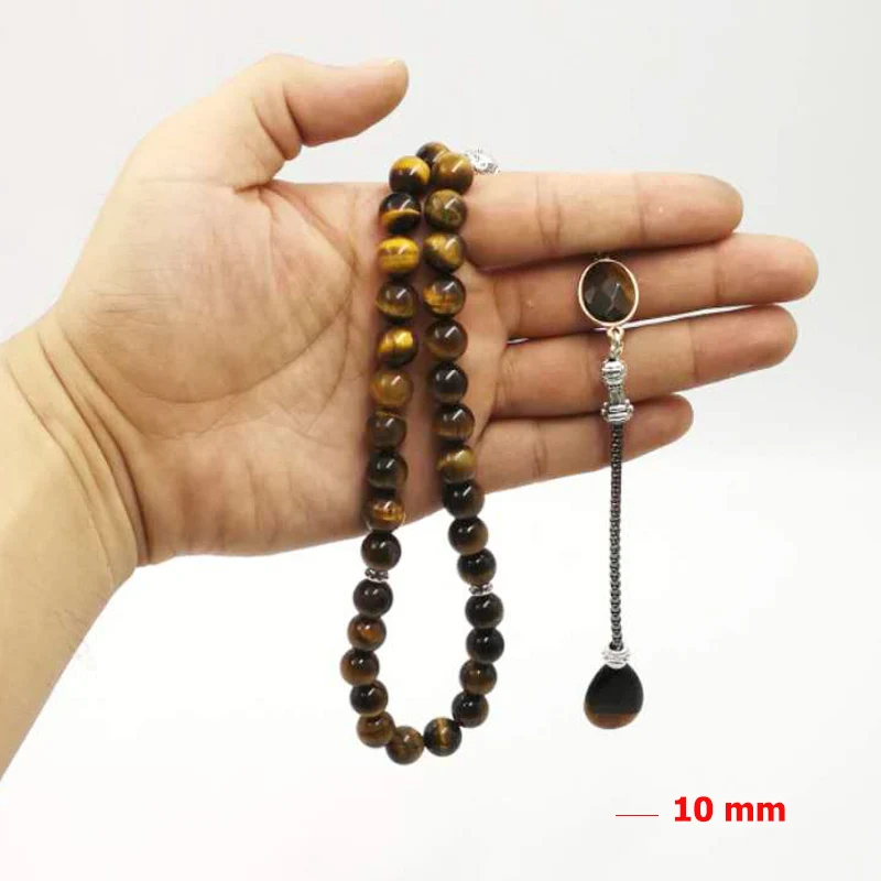 Стиль Мужские Tasbih стиль тигровые глаза натуральный камень мусульманские четки ислам 33 66 99 бусины модные браслеты