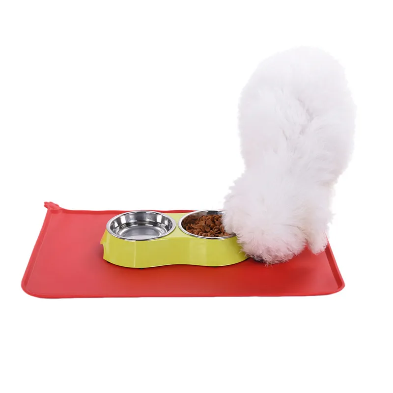 Pet Dog Feeding Mat Silicone Non slip Pet Food Mat Red Orange 1Pcsin