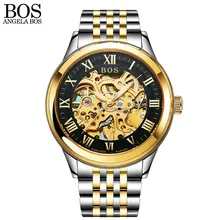ANGELA BOS Business Watch Men Mechanical Automatic Stainless Steel Skeleton Mens Watches Top Brand Luxury Waterproof Wrist Watch