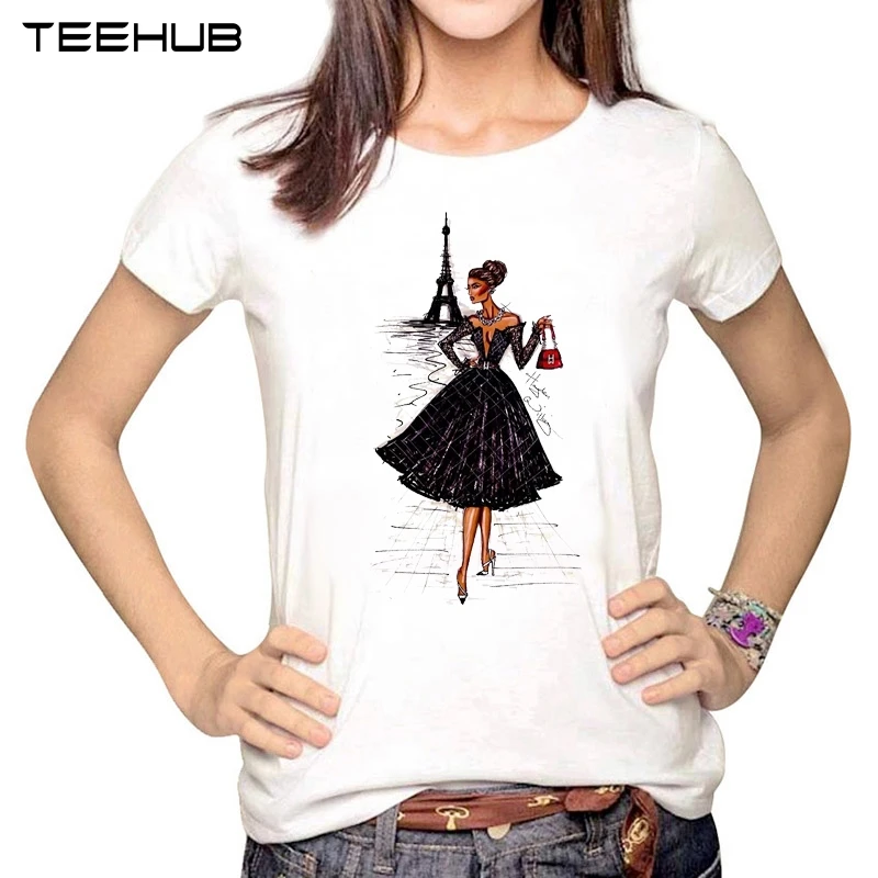 

TEEHUB 2019 New Women Fashion glamour of Paris Drawing Design T-Shirt Casual Short Sleeve Tee Novelty Tops