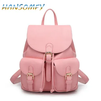 

Women Leather Backpack Black Bolsas Mochila Feminina Large Girl Schoolbag Travel Bag School Backpacks Candy Color Pink MX-56