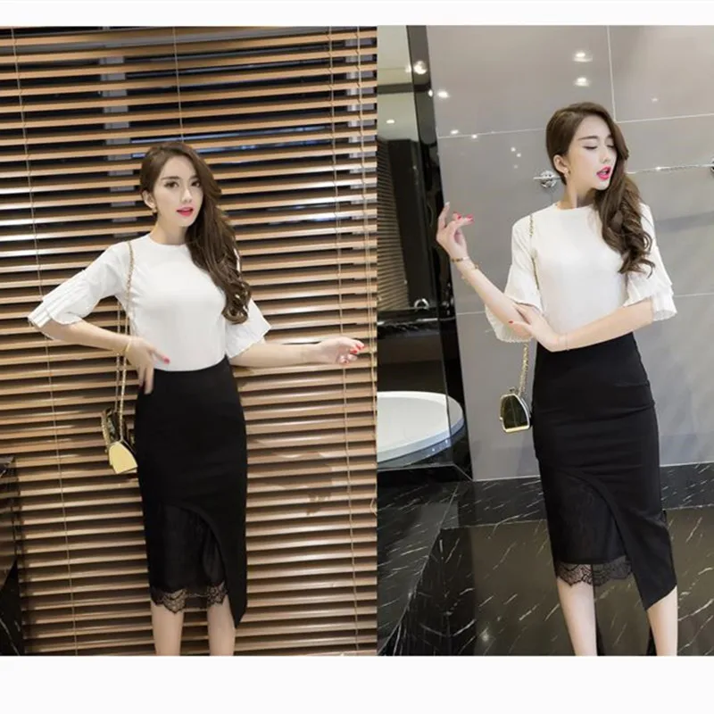 2019 New Sexy bag Hip Curved Skirt lace Professional Skirt Female Stitching High Waist Stretch Skirt S-5XL (12)