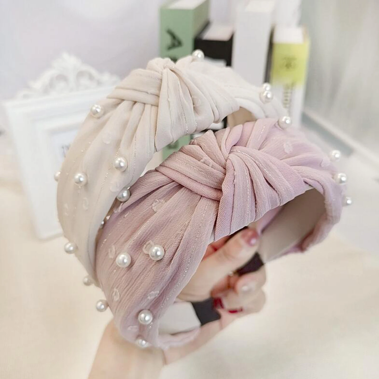 

New Fashion Girls Headband Handmade Pearls Hairband Knot Solid Hair Band Adult Hair Accessories Drop Shipping