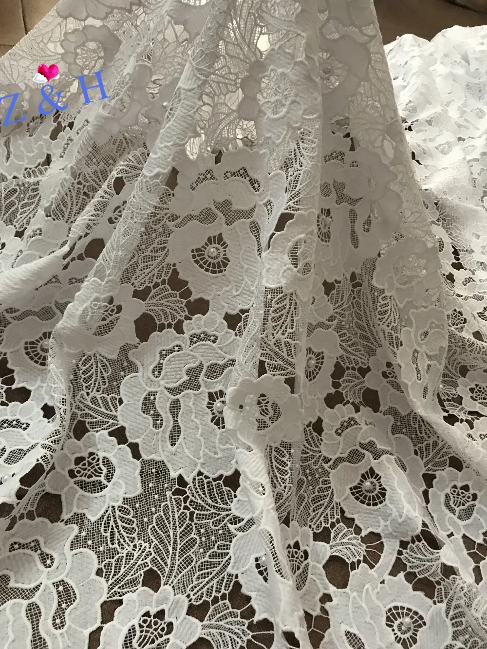 embroidered tulle lace fabric JOY 51519 with beads Latest design french