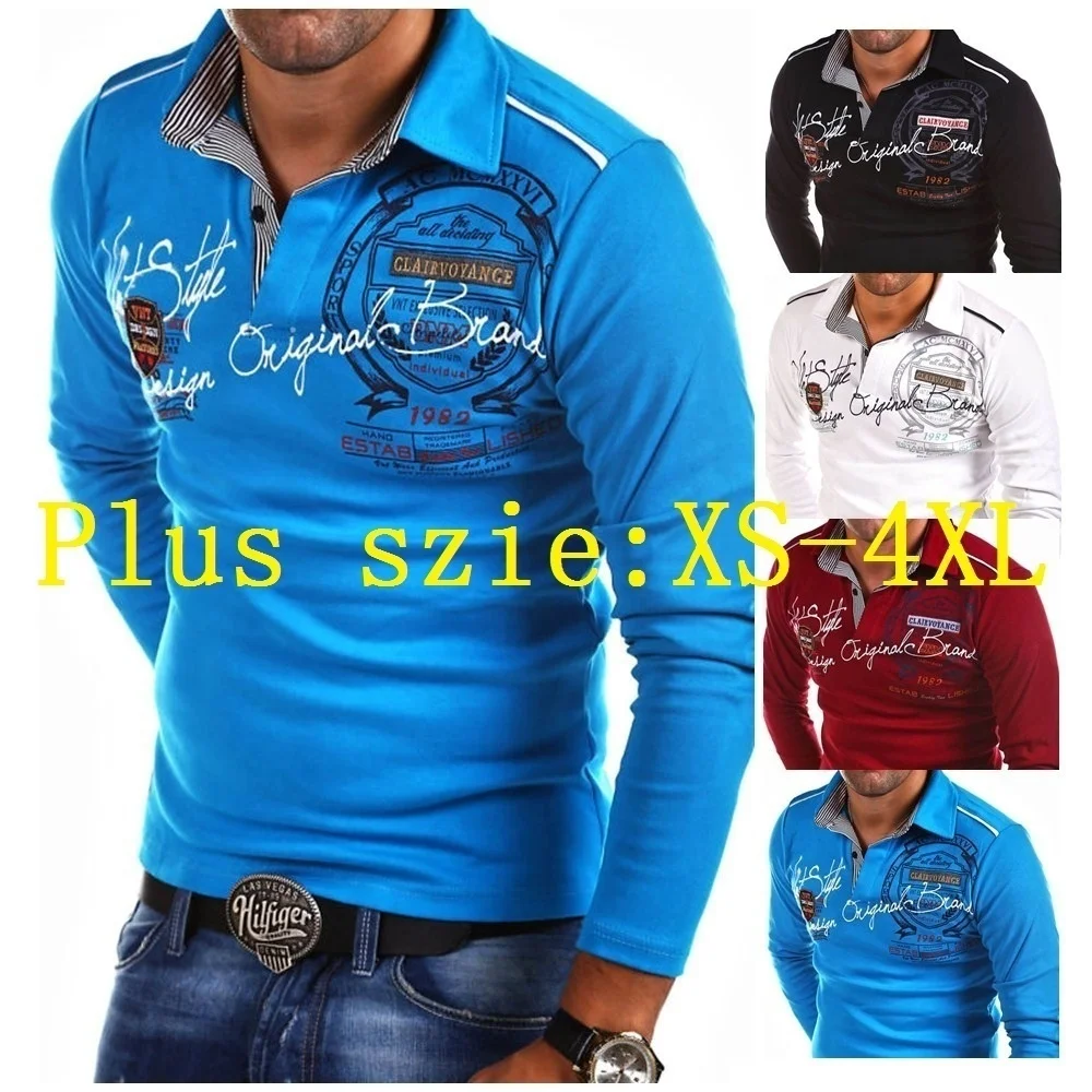 Zogaa Мужская рубашка поло с длинными рукавами, большие размеры, S-4XL, мужская мода, с принтом, Повседневная рубашка поло с длинным рукавом, мужская рубашка