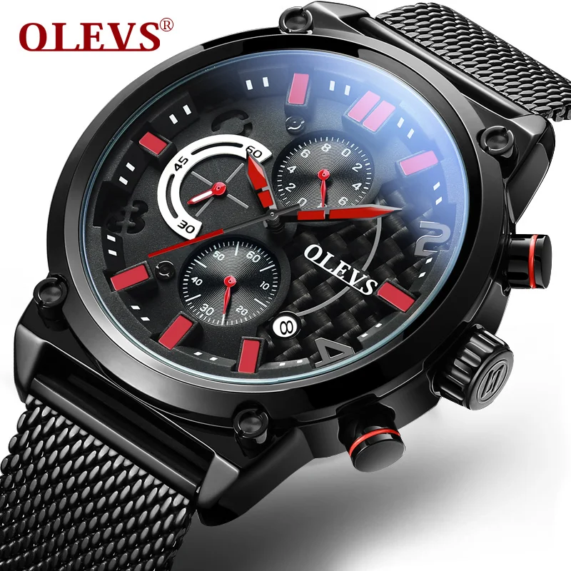 Fashion Military Watch OLEVS 6818 Calendar Watches Men Brand Luxury Stainless Steel Quartz Watch Chronograph Sport