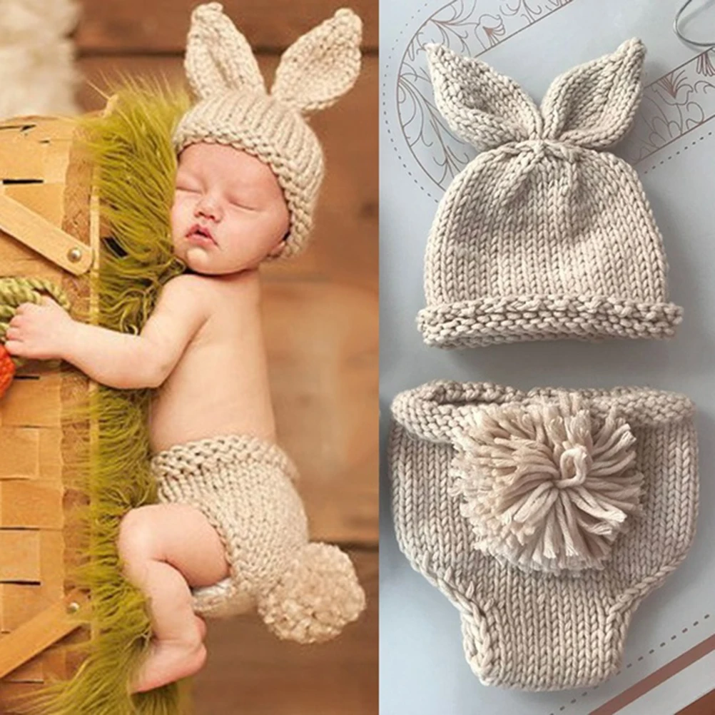 Baby Newborn Rabbit Baby Photography Prop Clothes Crochet Hat Costume Cosplay 