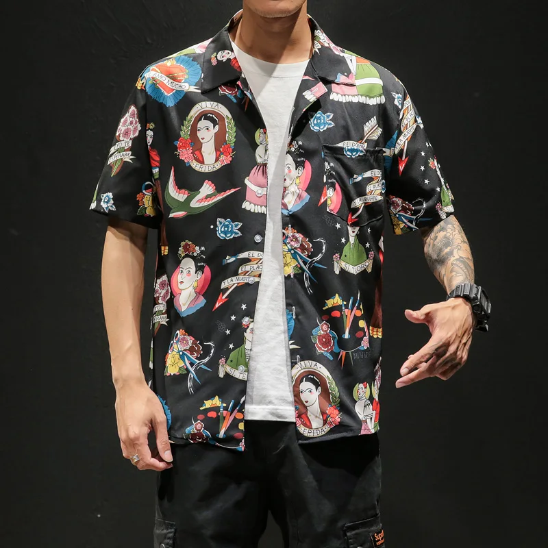 

Trendy Mens Shirts Funny Printing Men Shirt Short Sleeve Pocket Black White Blue Summer Mens Shirt